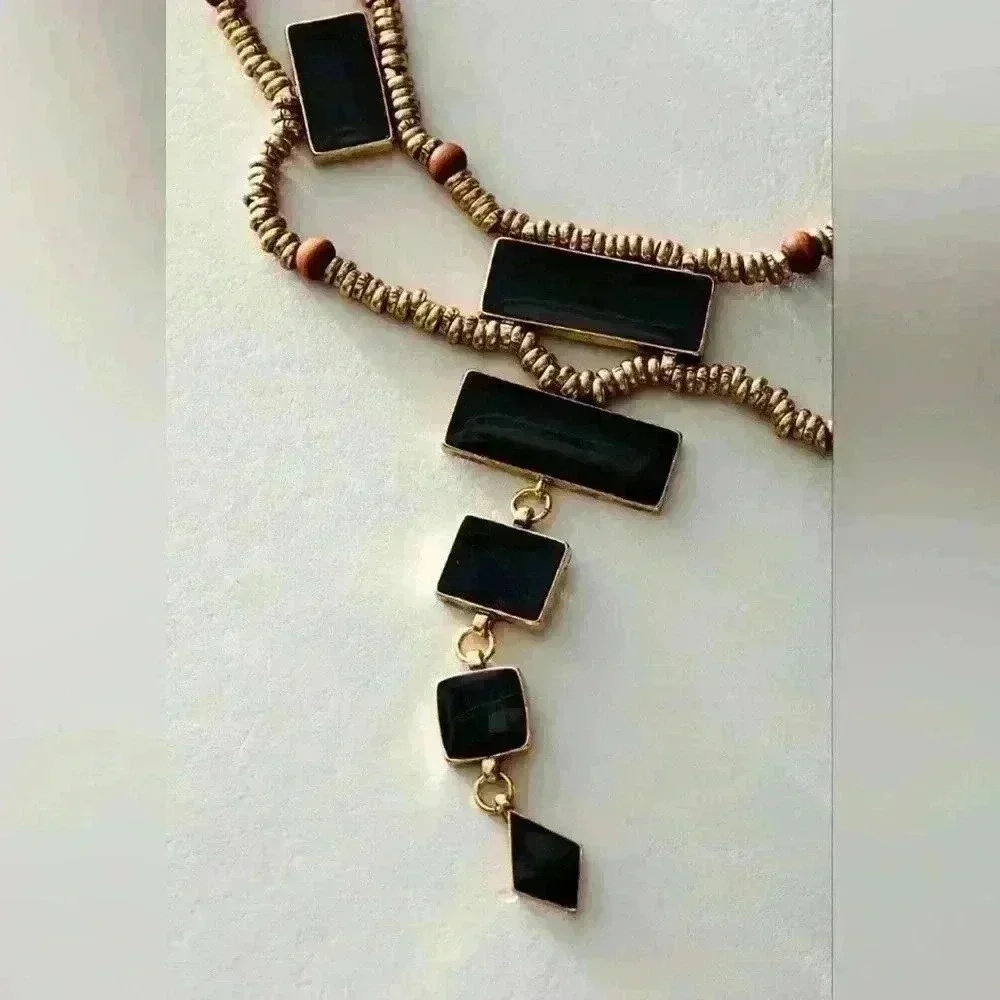 NWT Free People Lately Necklace Black Gold Boho 🖤💛